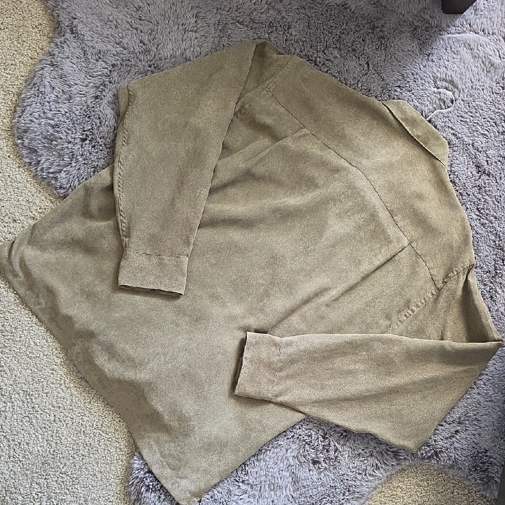 Geoffrey Beene Khaki Olive Microsueded Button Down Shirt Relaxed Large - Picture 3 of 14